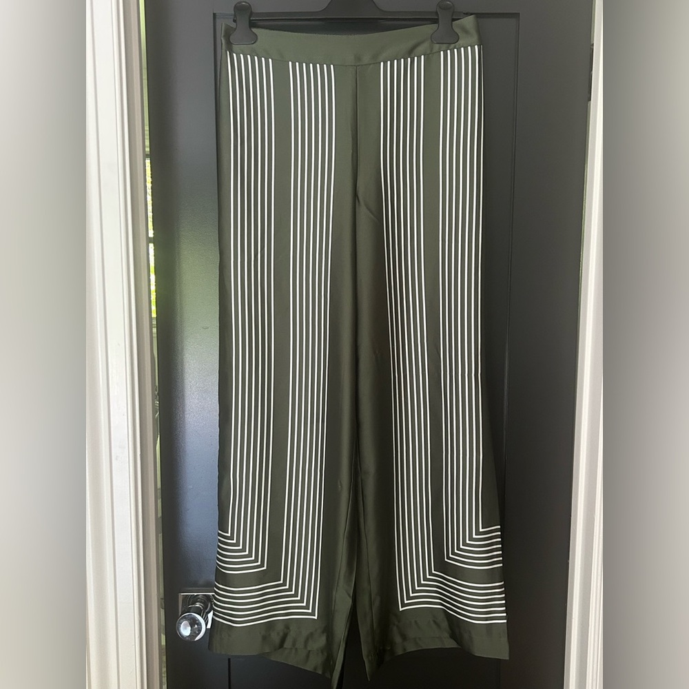 LOFT Army Green and White Wide Leg Pants